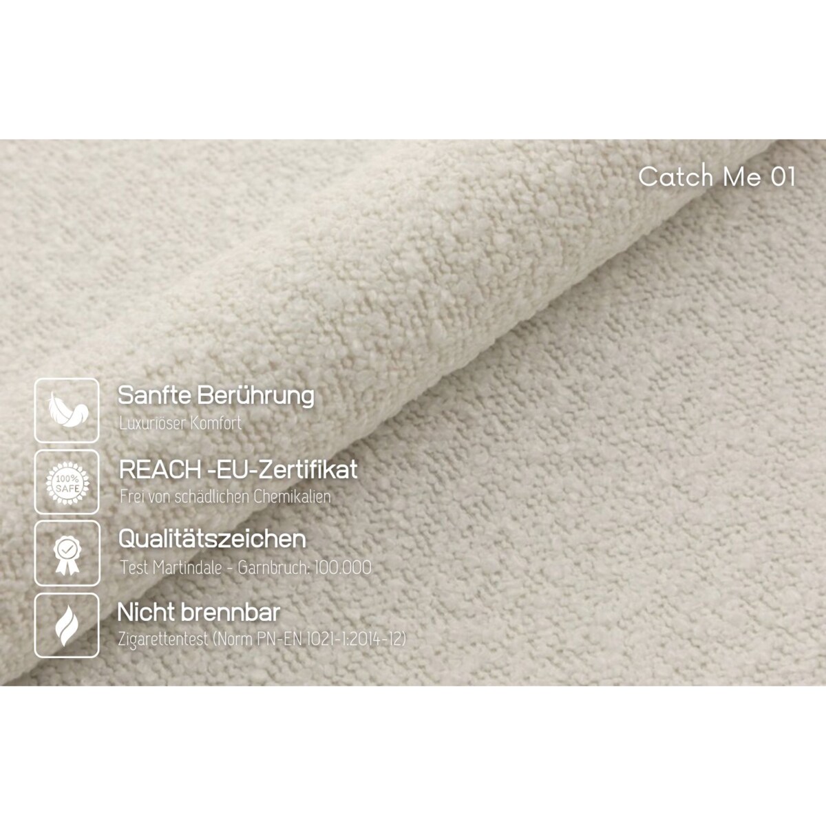 Kremowa tapicerowana ławka Dancan BORGO w tkaninie boucle z pojemnikiem, na złotych metalowych nogach