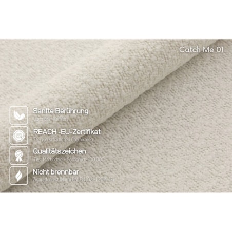 Kremowa tapicerowana ławka Dancan BORGO w tkaninie boucle z pojemnikiem, na złotych metalowych nogach