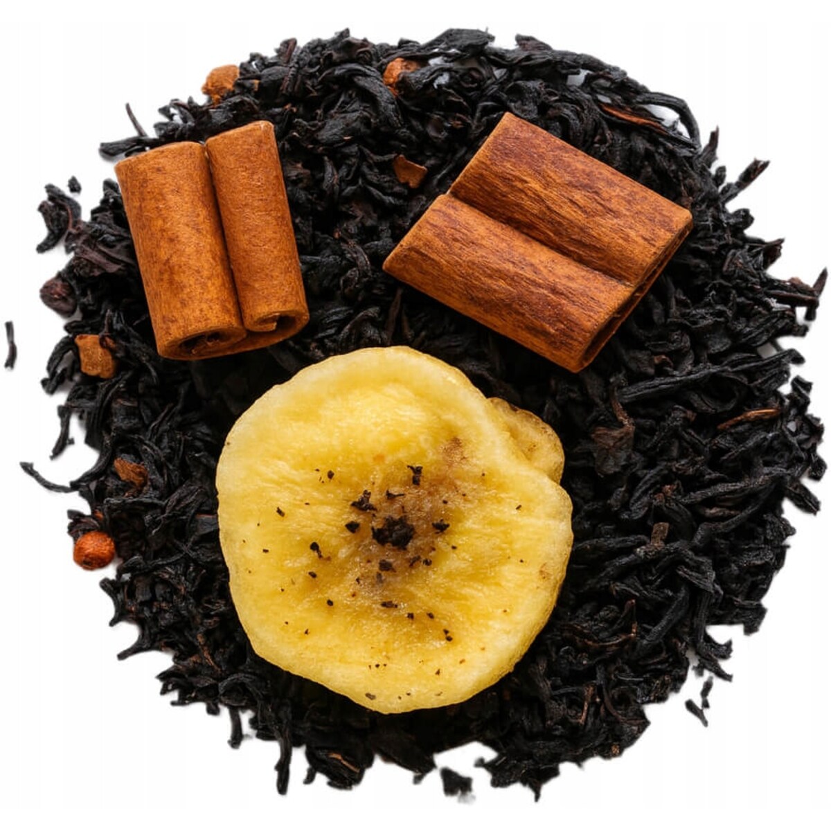 Herbata czarna BANAN W CYNAMONIE banan laski cynamonu winogrona sypana 150g - herbata liściasta sypana mieszanka napar susz