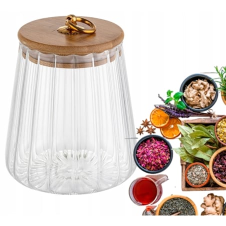 POJEMNIK SZKLANY kuchenny 750 ml ozdobny na jedzenie cukier sól herbatę