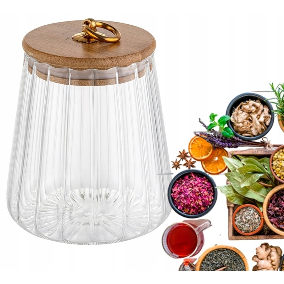 POJEMNIK SZKLANY kuchenny 750 ml ozdobny na jedzenie cukier sól herbatę