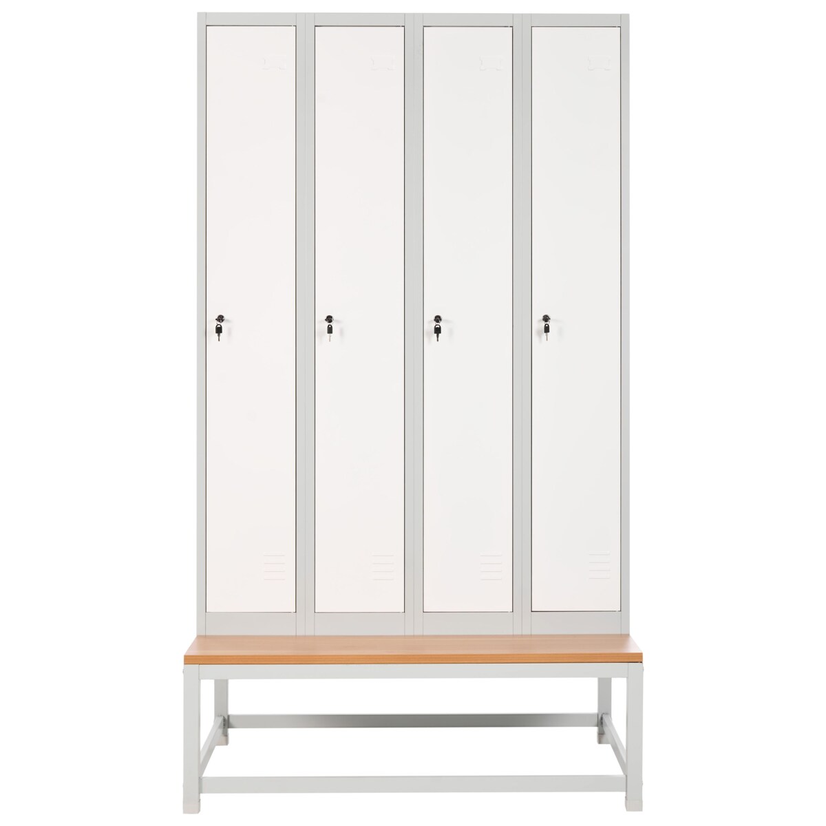 Szafa socjalna ubraniowa czterodrzwiowa z ławką ATHLETE Metal Szary/ biały