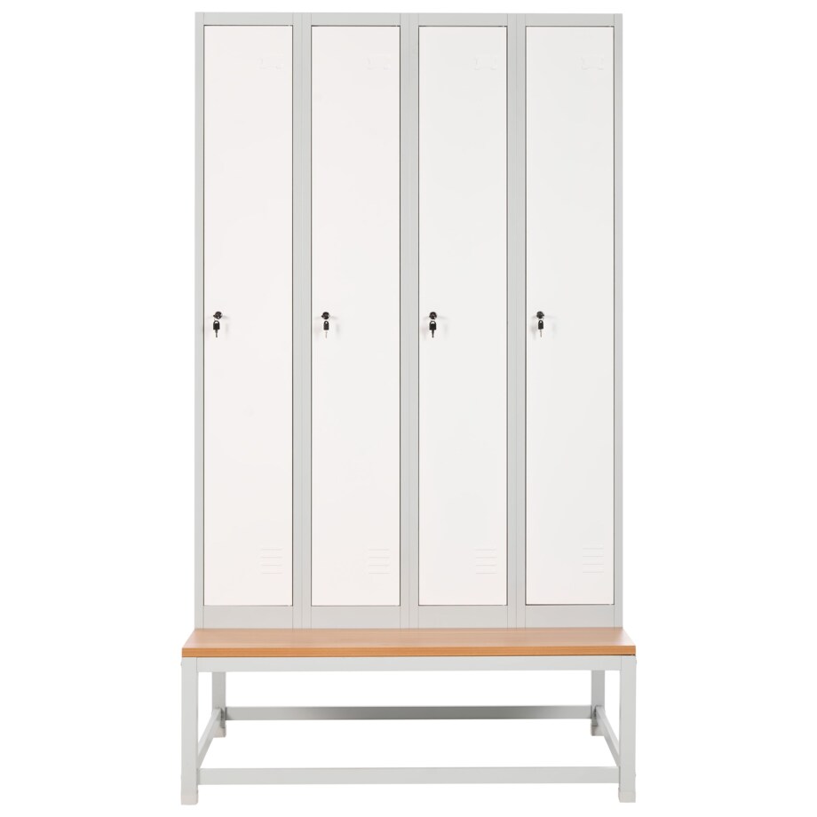 Szafa socjalna ubraniowa czterodrzwiowa z ławką ATHLETE Metal Szary/ biały