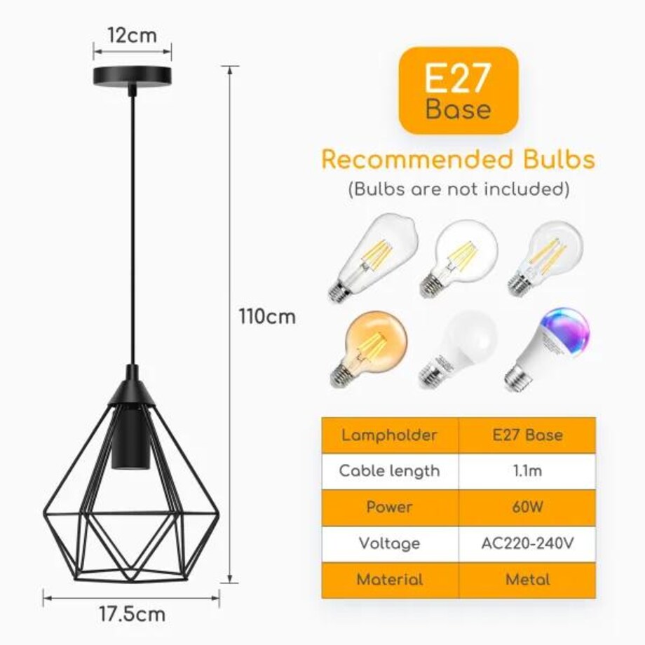 żyrandol z żelazną klatką czarny e27