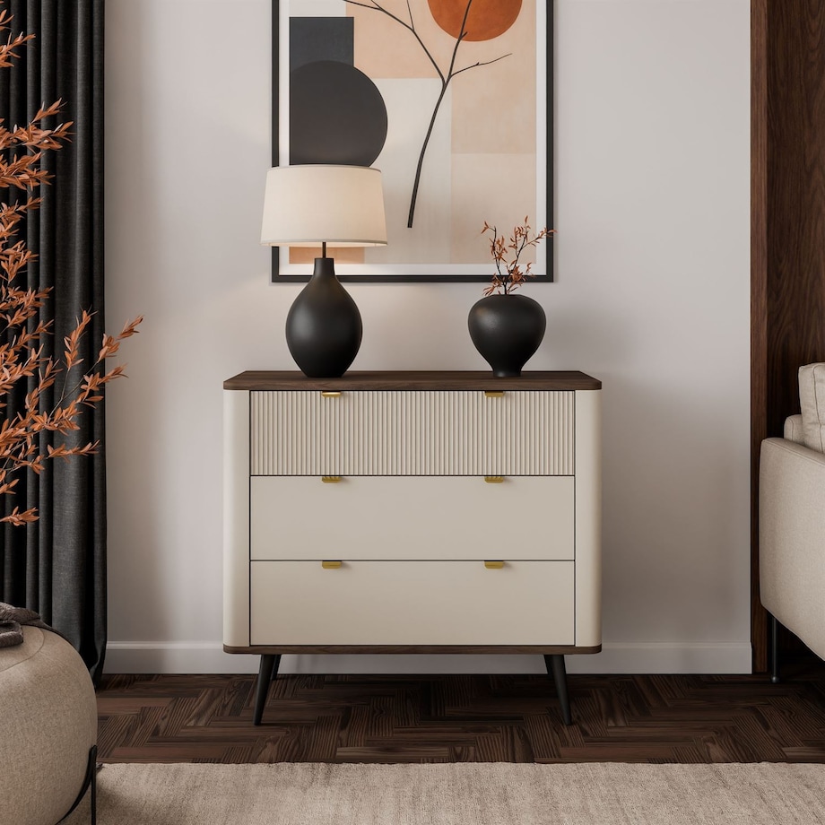 Komoda do salonu AUTUMN 3S na wysokich nóżkach, kaszmir / orzech