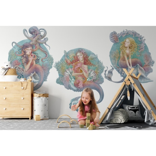 Zestaw naklejek na ścianę, Małe syrenki, 60cm