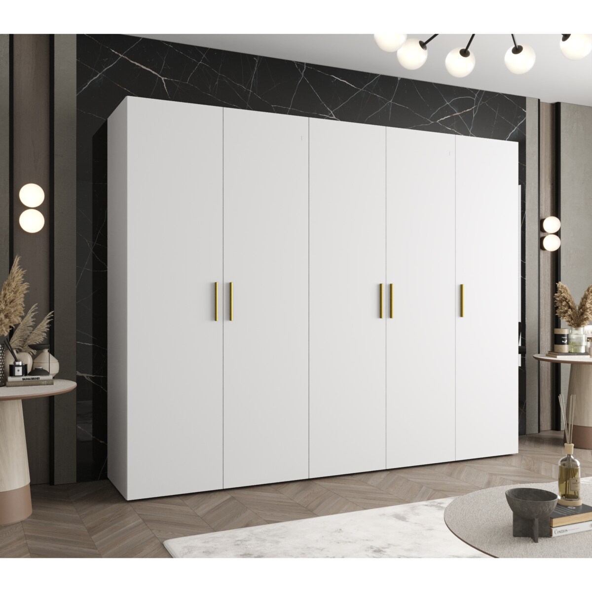 Szafa uchylna otwierana BARI 1 250 wys. 202 cm Biały + u. Złoty