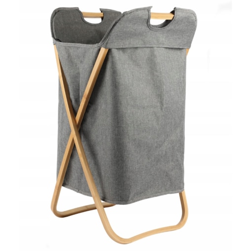 Kosz na pranie 145 L stojący BAMBUSOWY składany szary