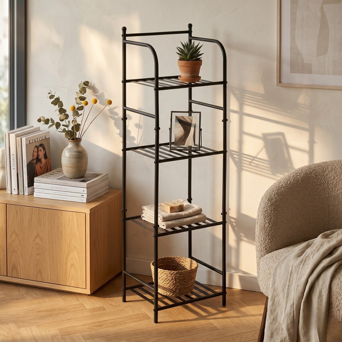 Regał ścienny metalowy, 4-poziomowy, 35 x 27 x 115,5 cm