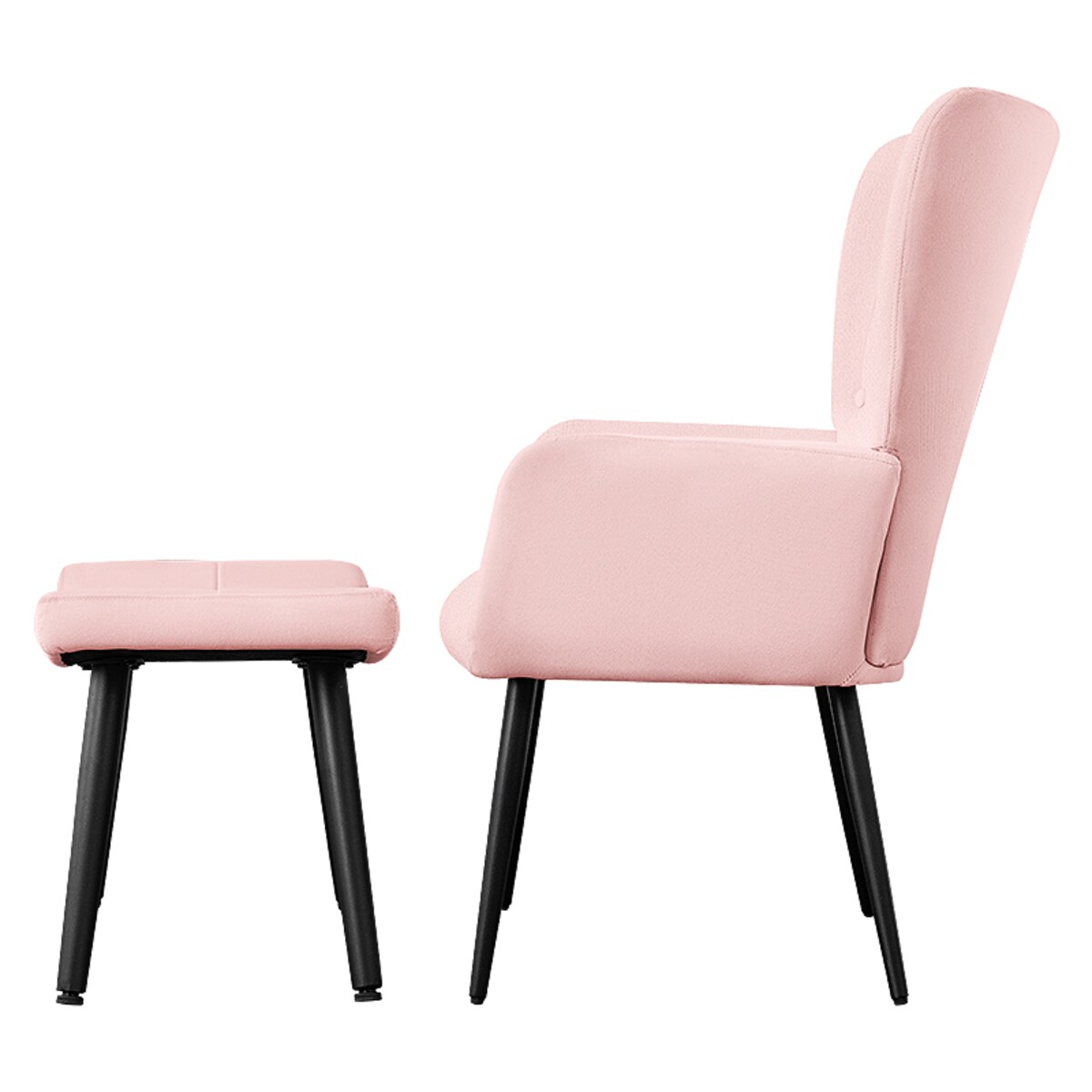 Fotel uszak z podnóżkiem do salonu wypoczynkowy welurowy tapicerowany różowy