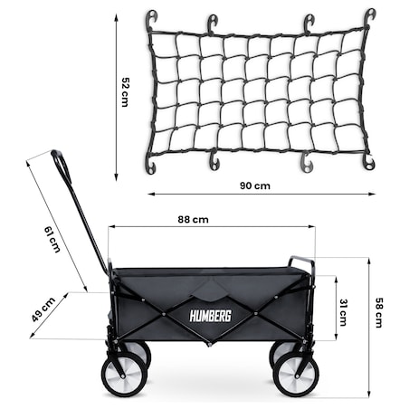 Wózek ogrodowy transportowy skladany Humberg 90 kg + siatka zabezpieczająca