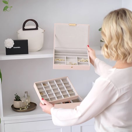 Szkatułka na biżuterię Stackers potrójna classic różowo-szampańska