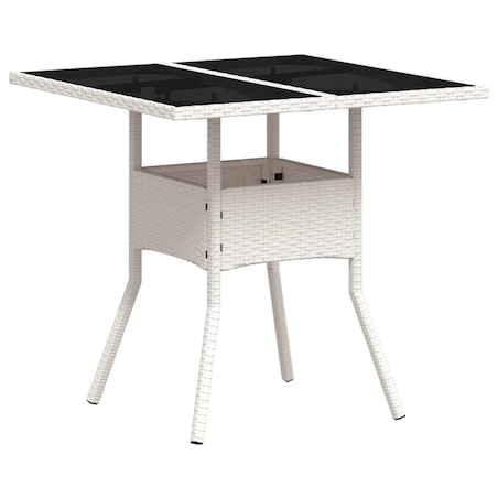 vidaXL Stół ogrodowy ze szklanym blatem, biały 80x80x75 cm, polirattan