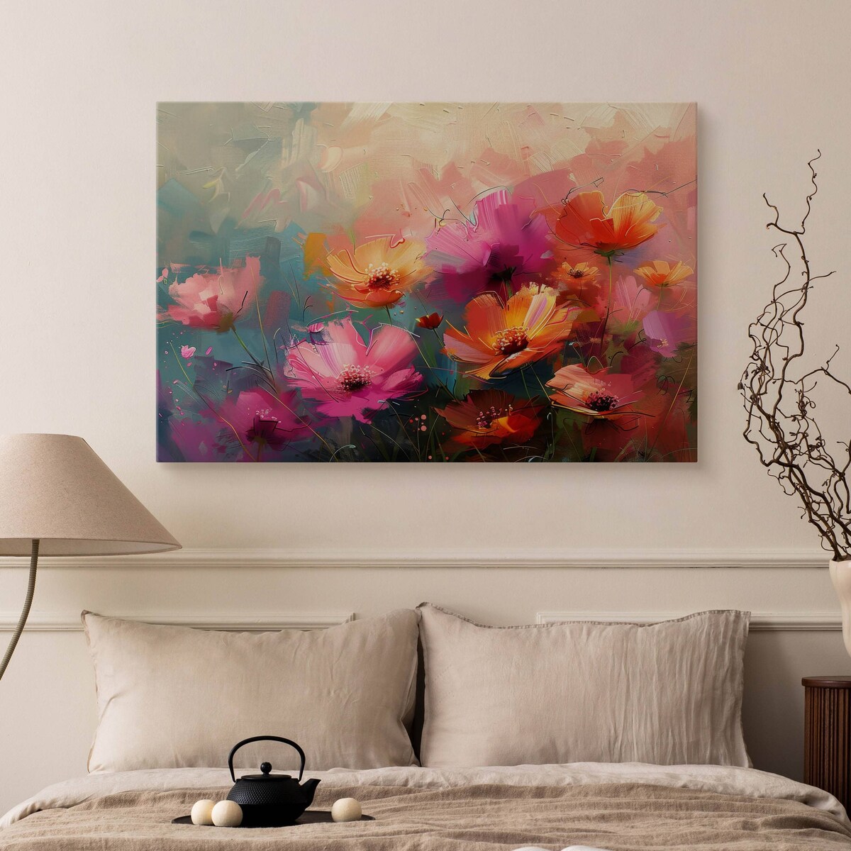 Obraz Na Płótnie Do Salonu Kolorowe Kwiaty Polne Akwarele Natura 120x80cm