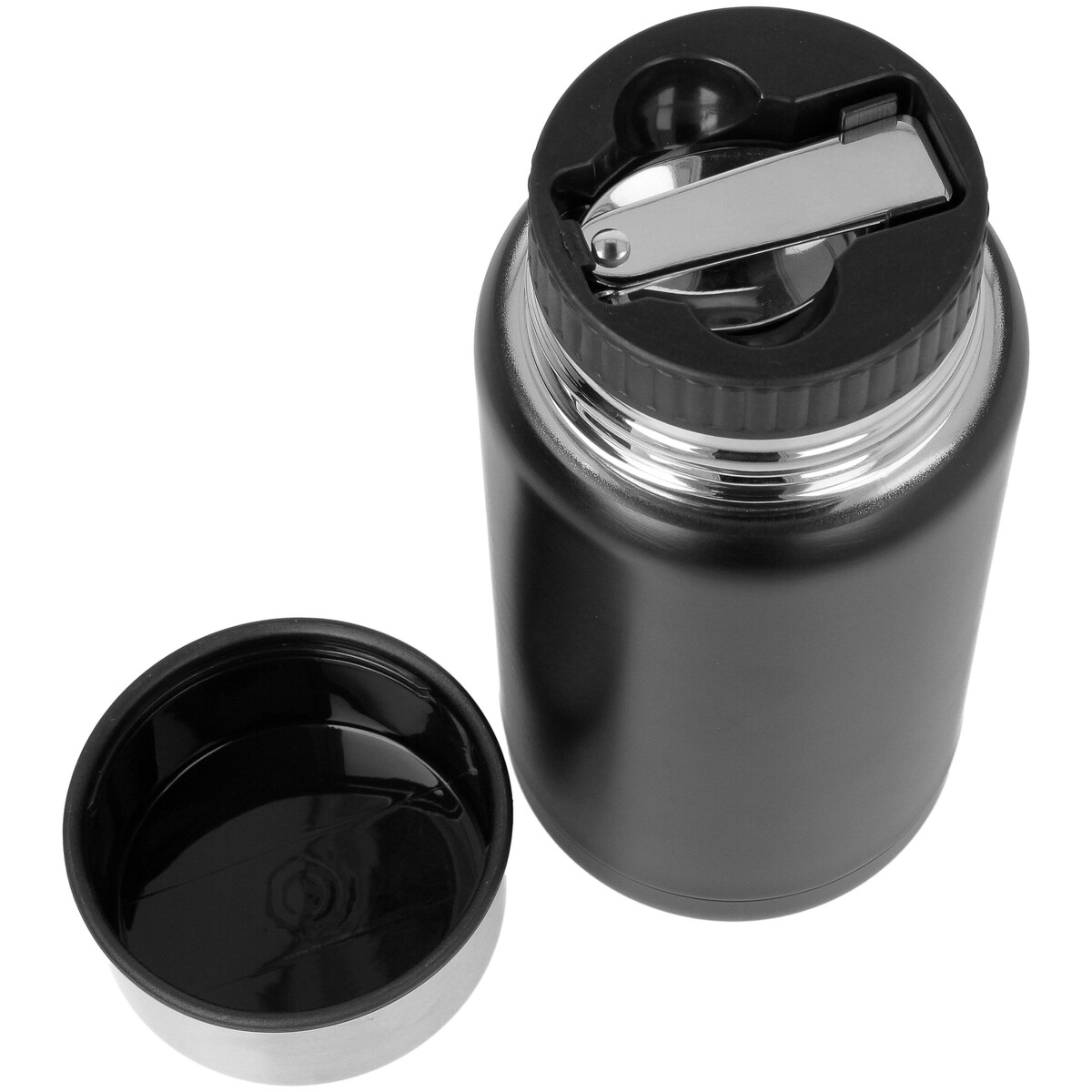 Termos obiadowy 750ml ze składaną łyżeczką na obiad zupę czarny MATOWY BRUNBESTE BB-3571