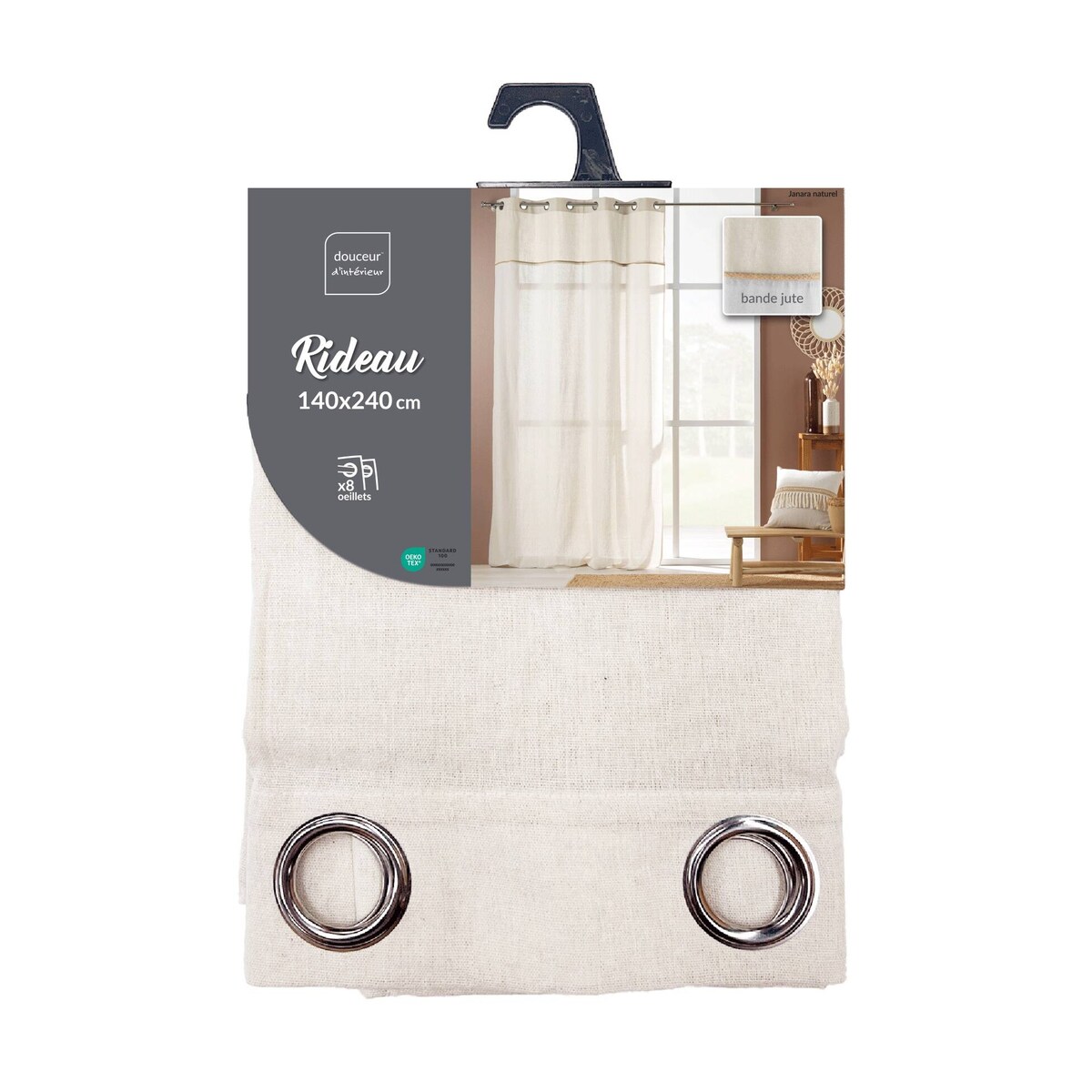 Zasłona na przelotkach z jutowym dekorem JANARA, 140 x 240 cm