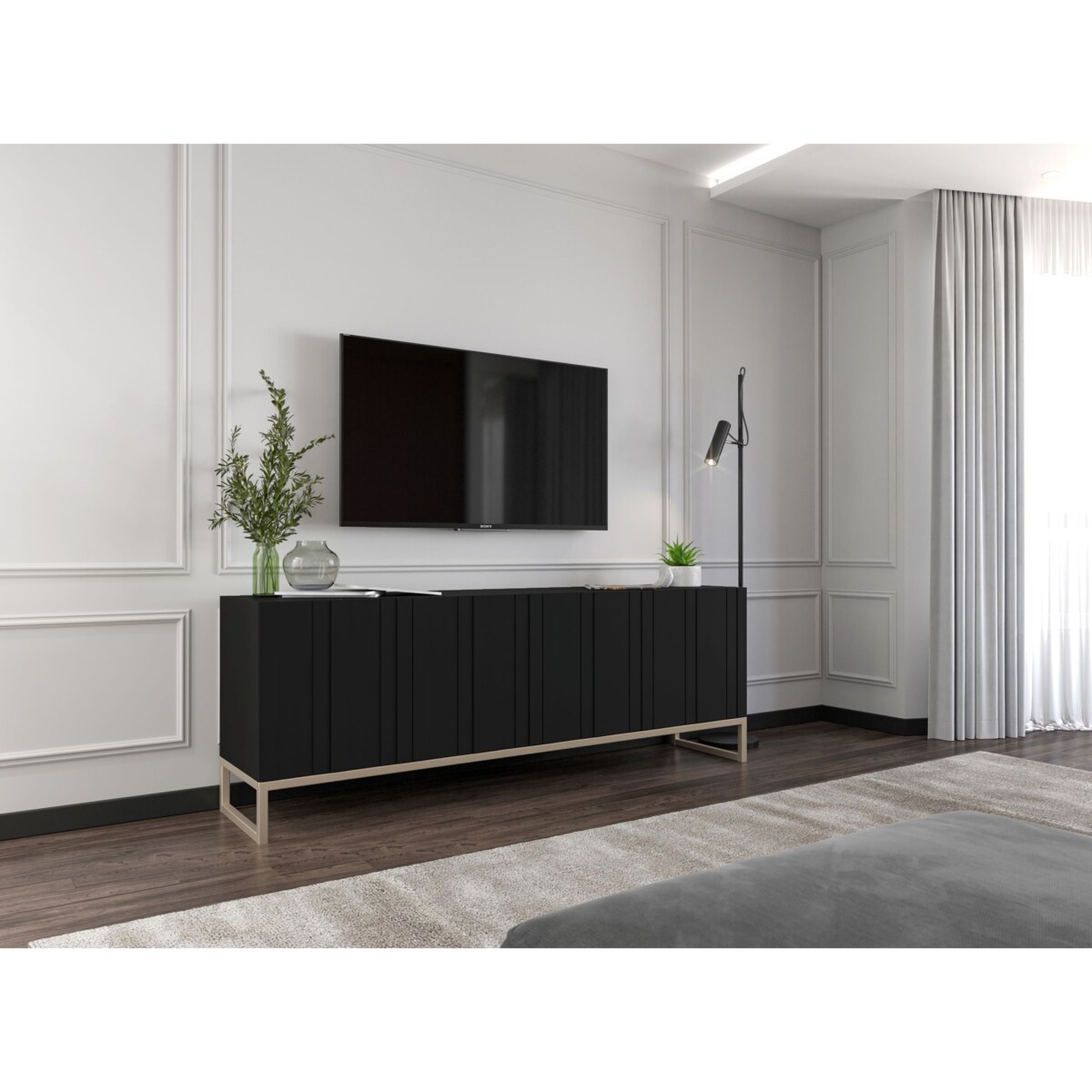 Szafka RTV Glamour Komoda RTV Glamour Czarny Mat 150 cm
