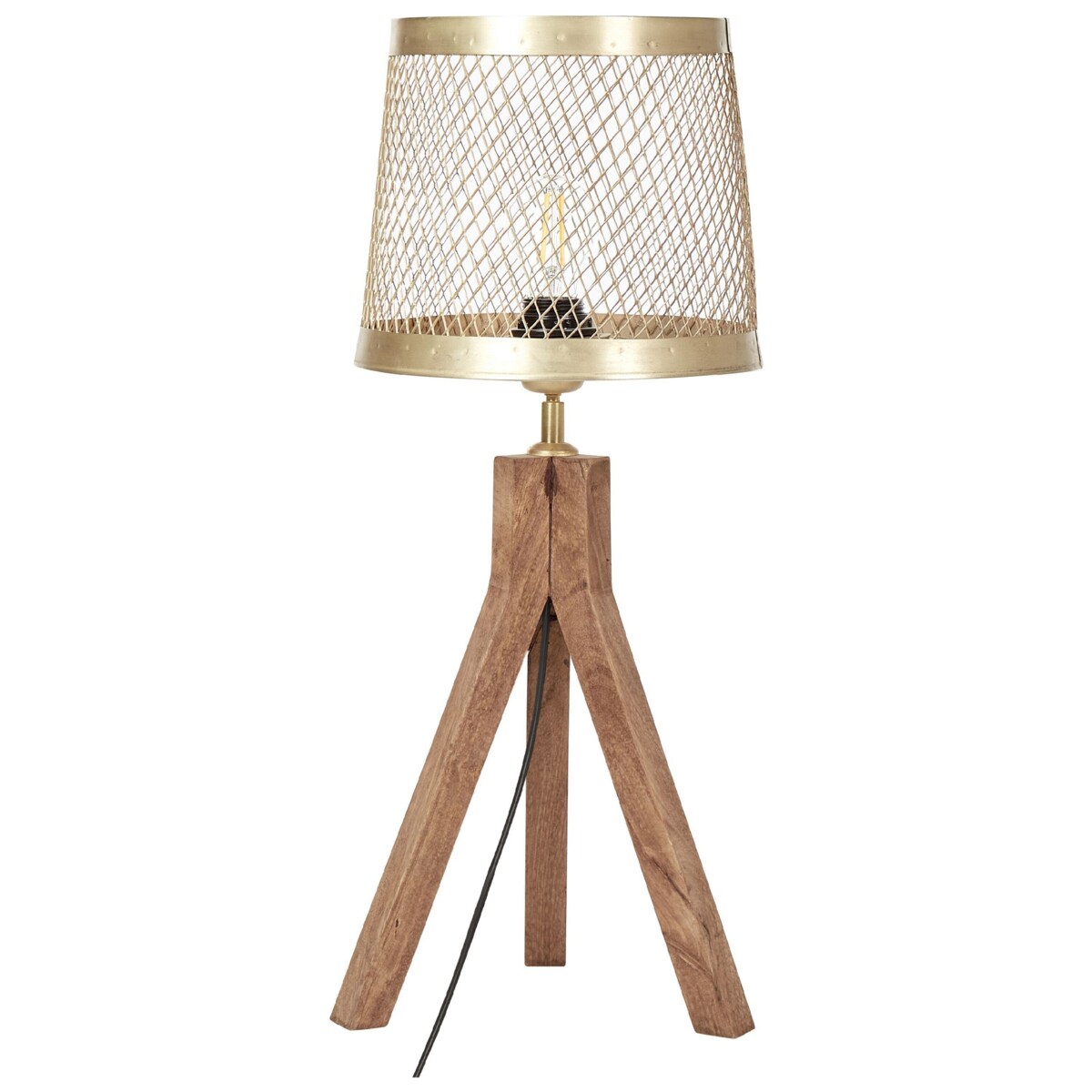 Lampa stołowa drewno mango ciemna z mosiężnym BEKI