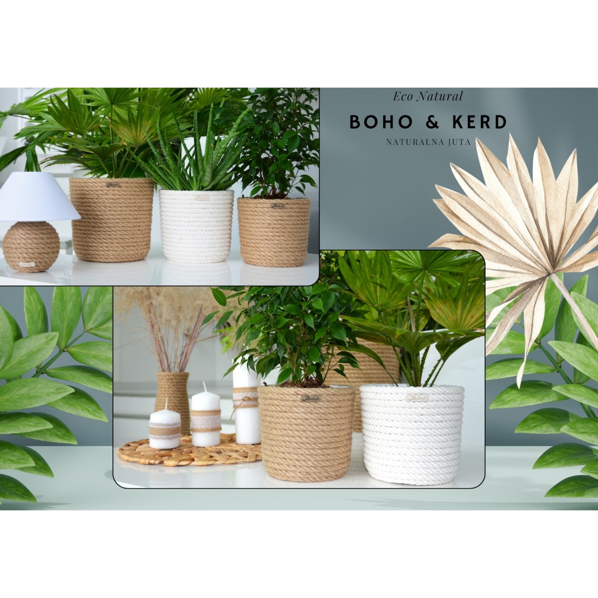 23 BOHO jutowa osłonka na doniczkę koszyk naturalny sznurek z trawy plecionej JUTA styl skandynawski etno loft wzór 23/200