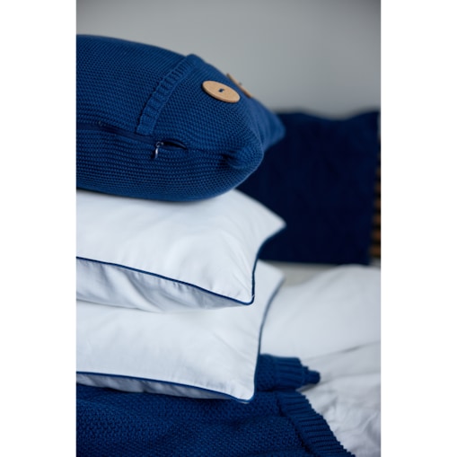 Pościel biała lamówka granatowa, 160 x 200 cm, La Manta