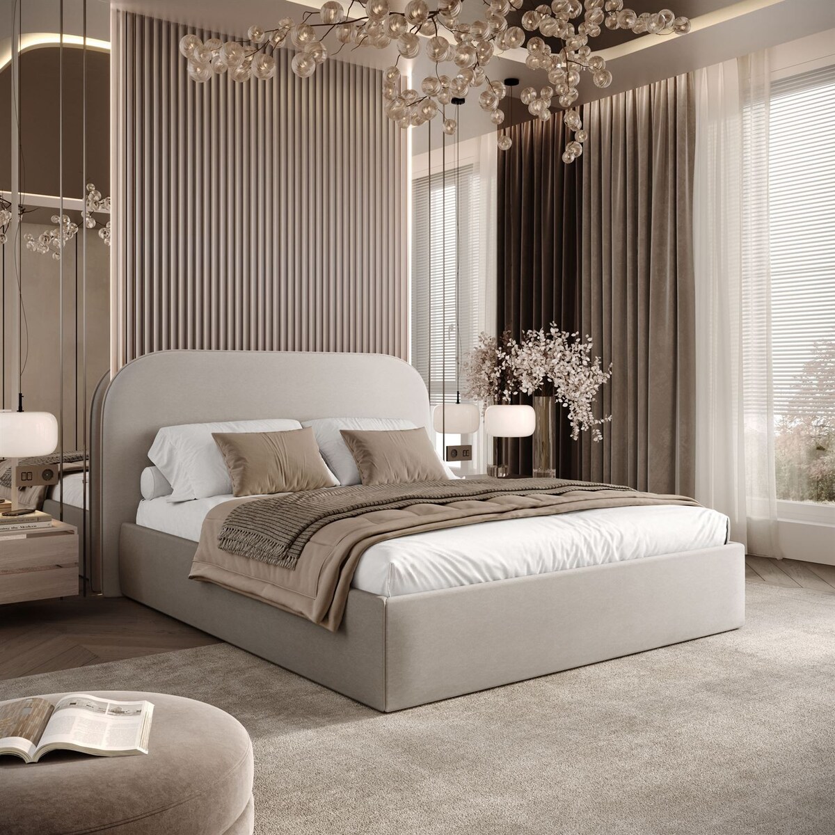 Łóżko tapicerowane OLIMPIA, pojemnik na pościel, s34, 180x200, Castel 80