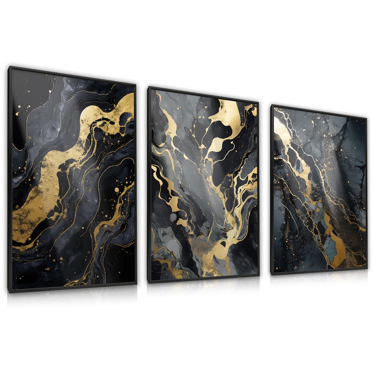 ZESTAW 3X PLAKAT W RAMIE ABSTRAKCJA CZARNY MARMUR GLAMOUR DO SYPIALNI 30x40cm