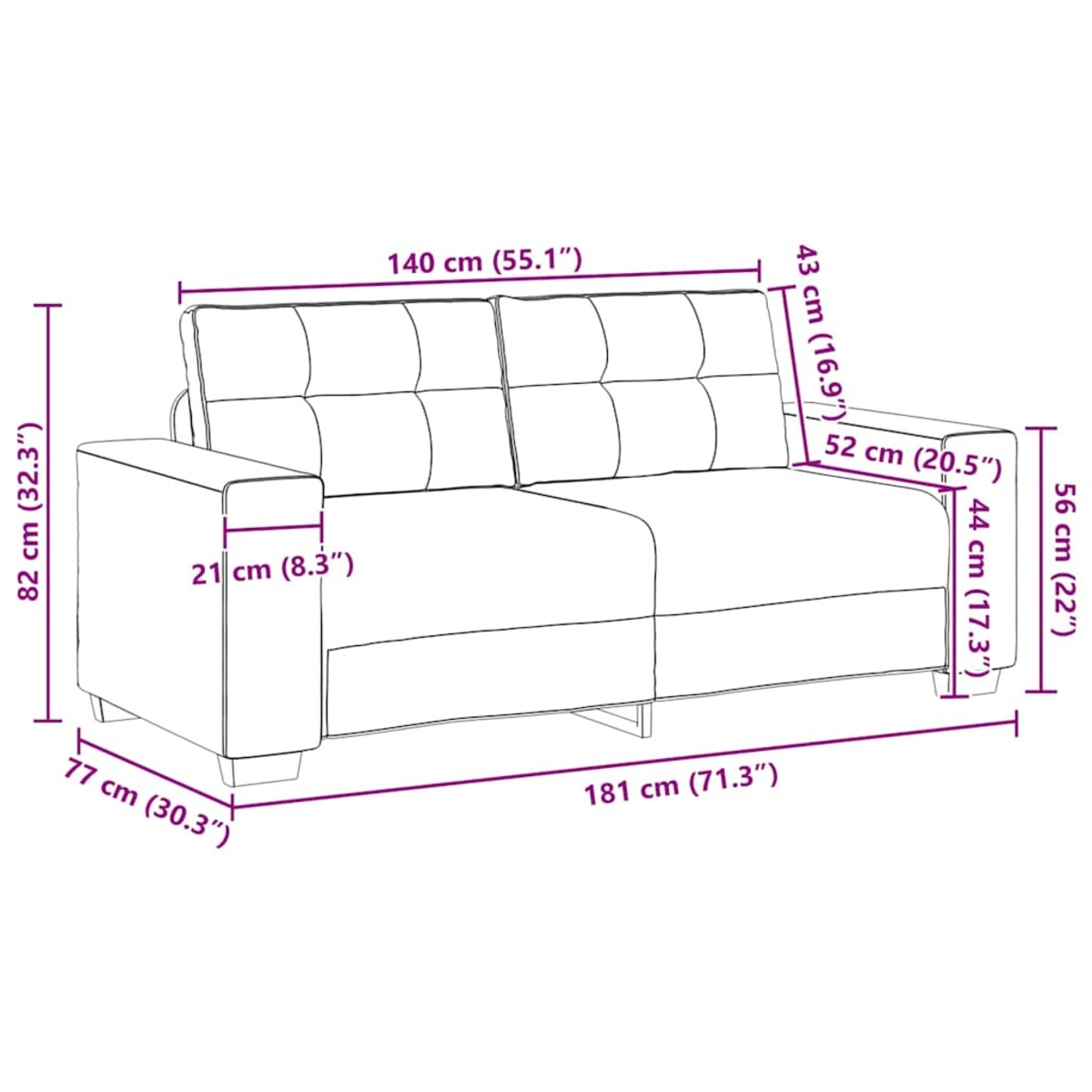 vidaXL Sofa dwuosobowa, czarna, 140 cm, tkanina