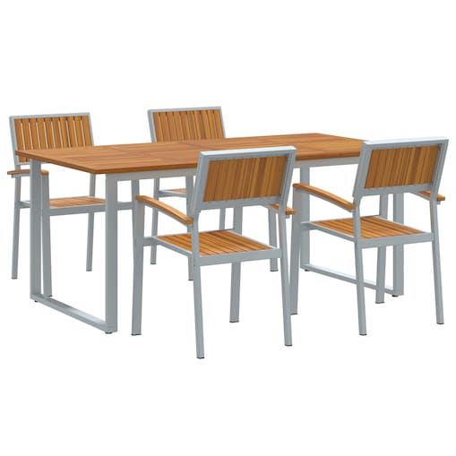 vidaXL Zestaw do jedzenia w ogrodzie 5 elementów Szary aluminium i lite drewno akacjowe
