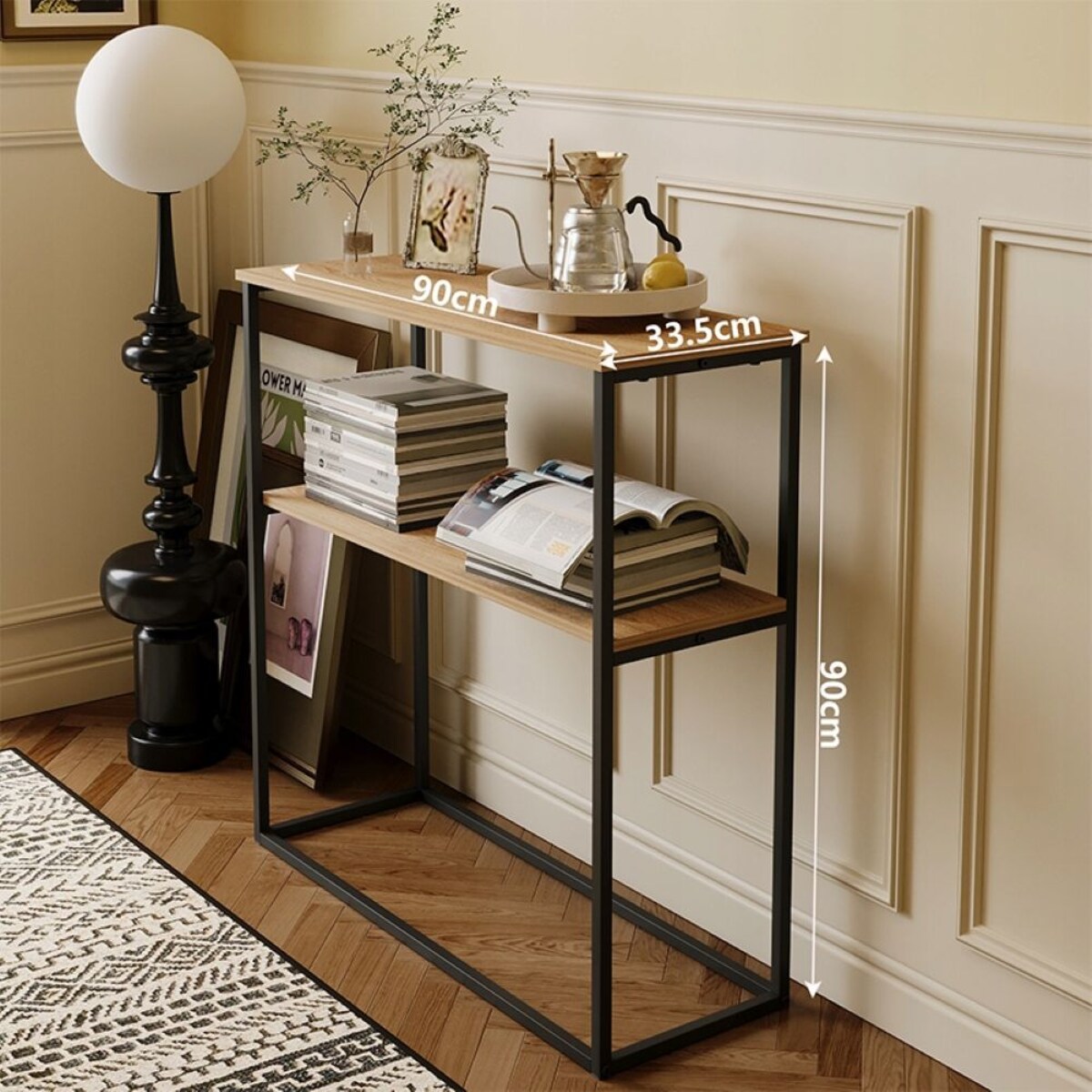 Stolik boczny konsola jasny brąz do przedpokoju półka prostokątna wysoka 90