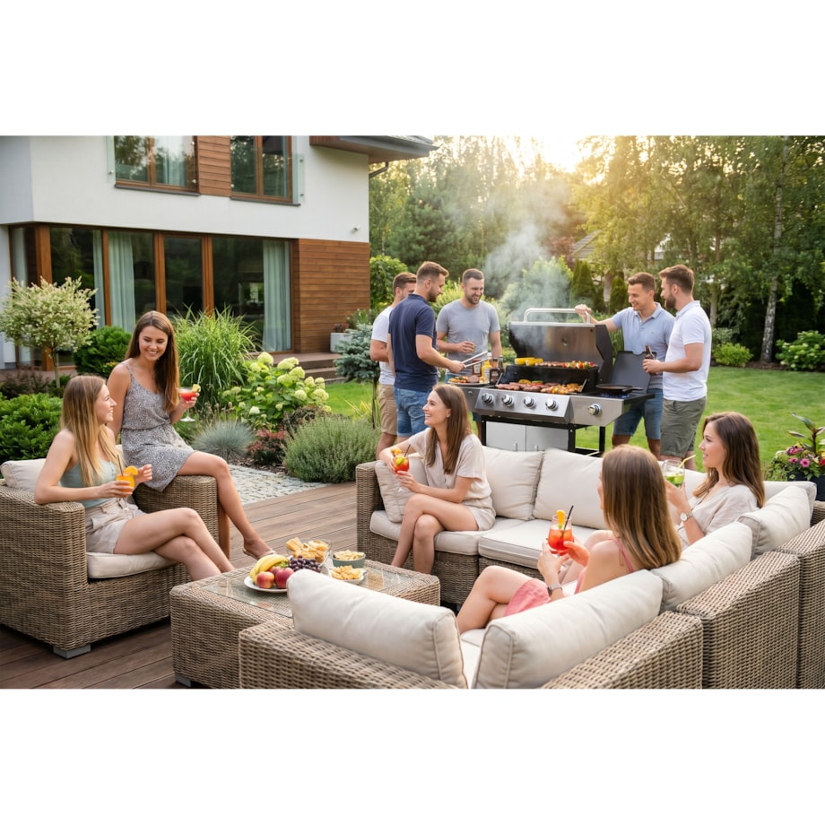 Grill gazowy ogrodowy Berdsen BD-896 żeliwny ruszt z pokrywą mocny 4+1 palniki termometr