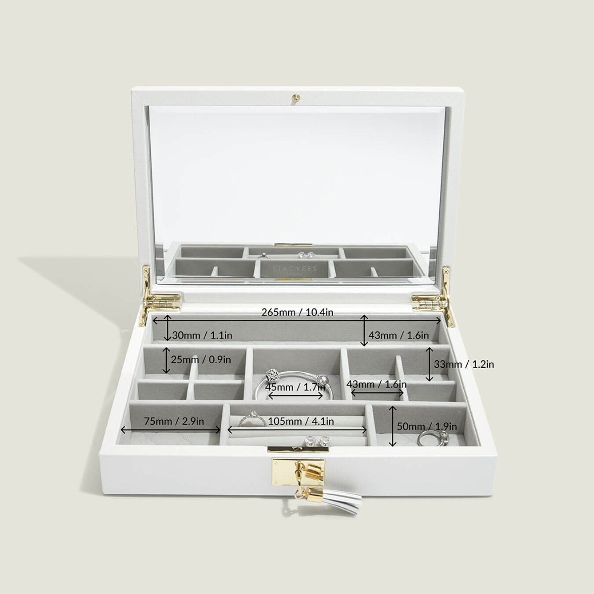 Szkatułka na biżuterię Loves Luxury biała z pokrywką i lusterkiem