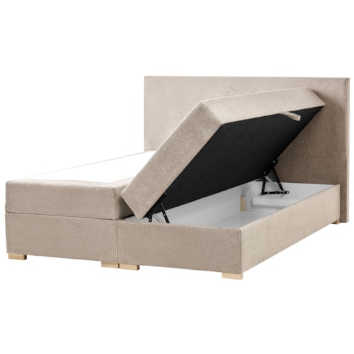 Łóżko kontynentalne z pojemnikiem MAJOR 160 x 200 cm Beżowoszary