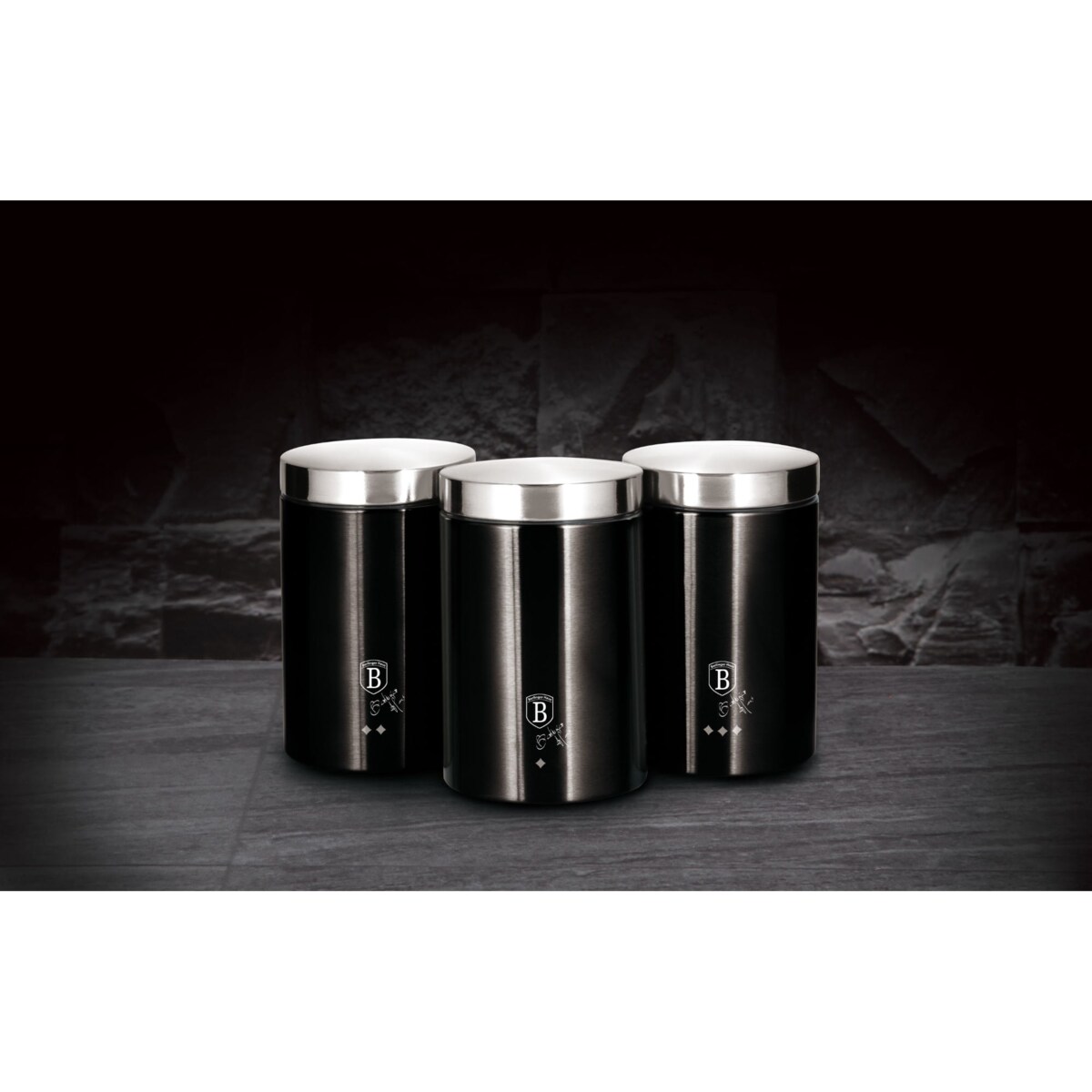 Zestaw 3 pojemników czarno-srebrnych Berlinger Haus BH-6296