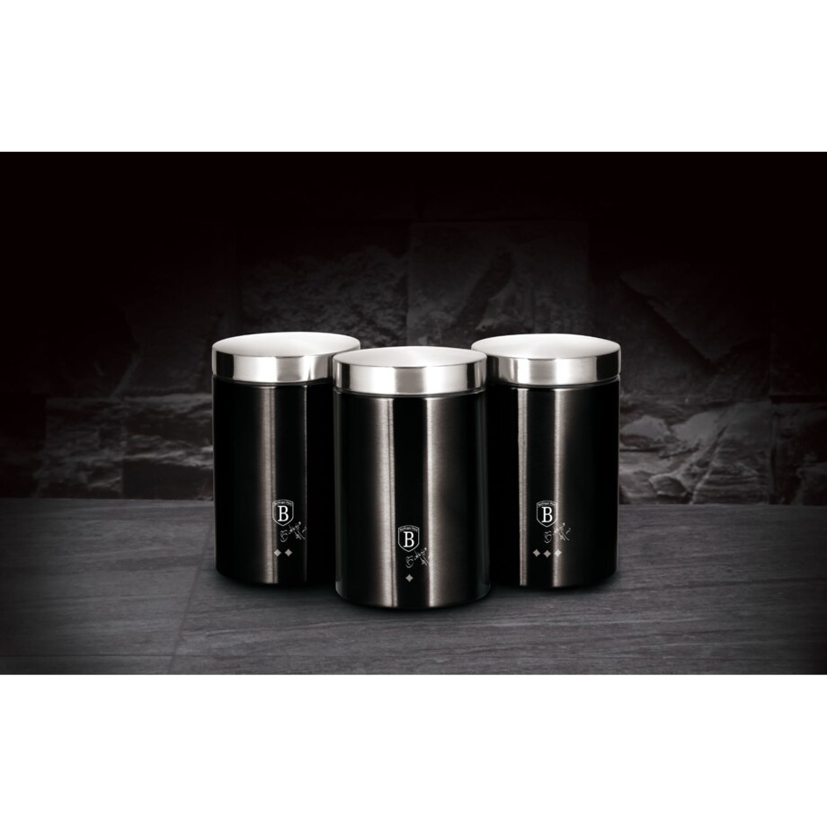 Zestaw 3 pojemników czarno-srebrnych Berlinger Haus BH-6296