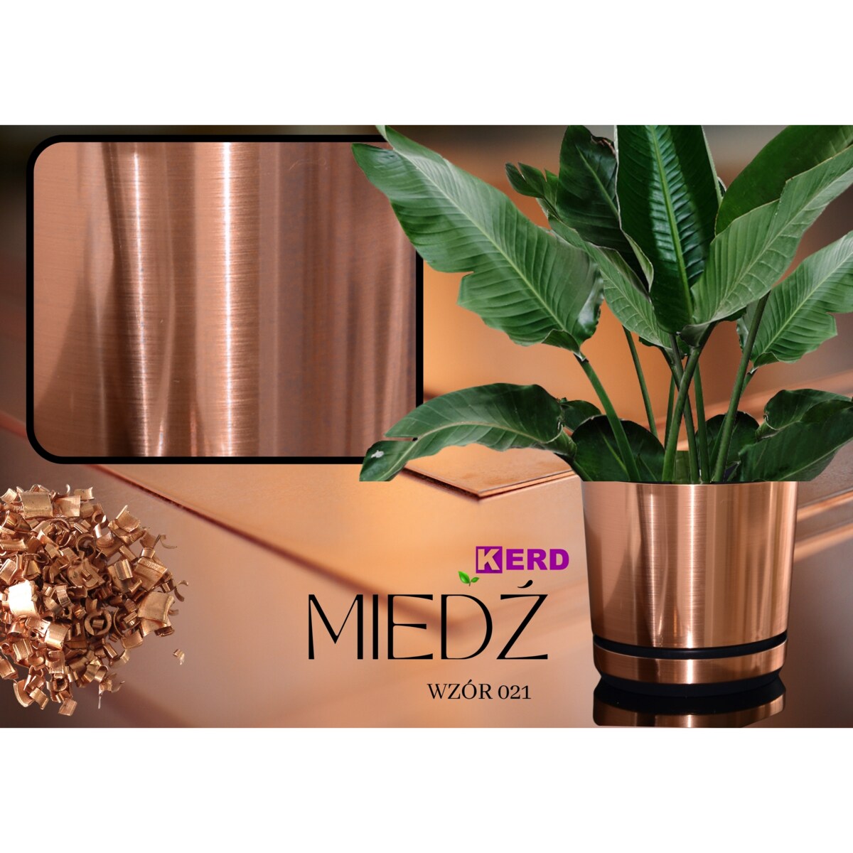 16 cm wzór MIEDŹ Doniczka z podstawką glamour elegancka nowoczesna industrialna loft miedziany efekt metalu