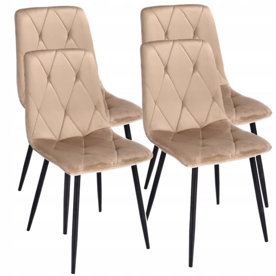 4 X Krzesło Tapicerowane Pikowane Welur Nowoczesne