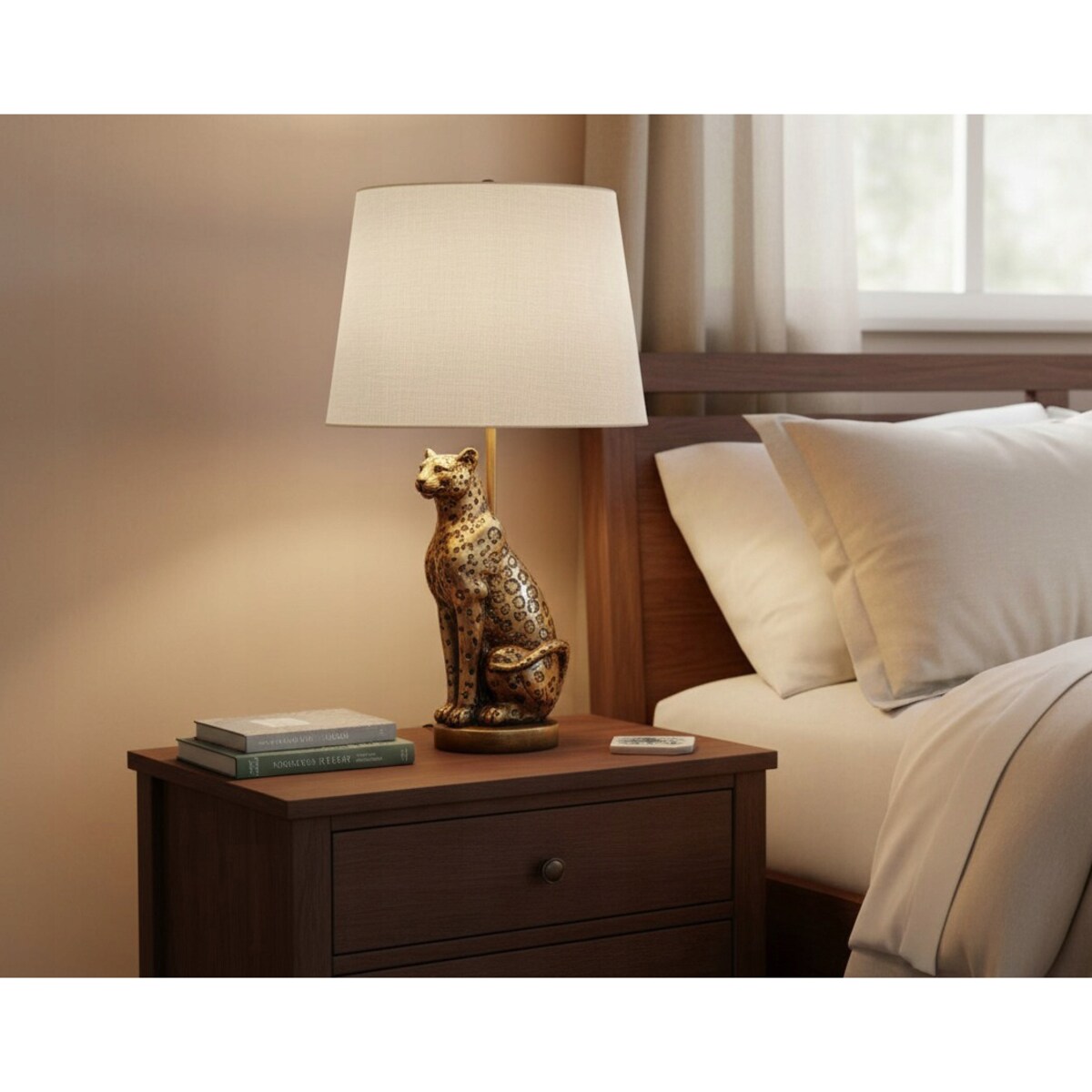 LAMPA LAMPKA NOCNA GLAMOUR STOŁOWA BIURKOWA ZŁOTA LAMPART LEW 40cm E27