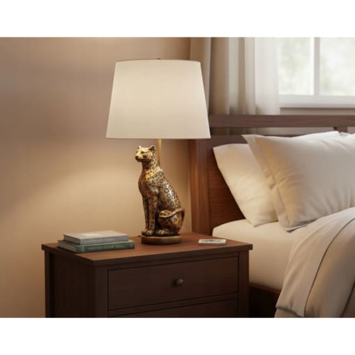 LAMPA LAMPKA NOCNA GLAMOUR STOŁOWA BIURKOWA ZŁOTA LAMPART LEW 40cm E27
