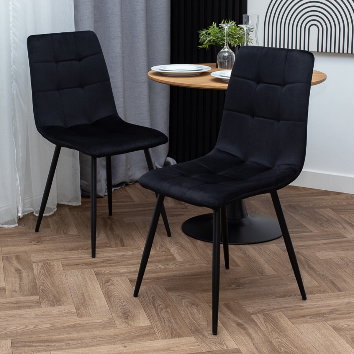 Krzesło tapicerowane czarne welurowe pikowane do salonu jadalni