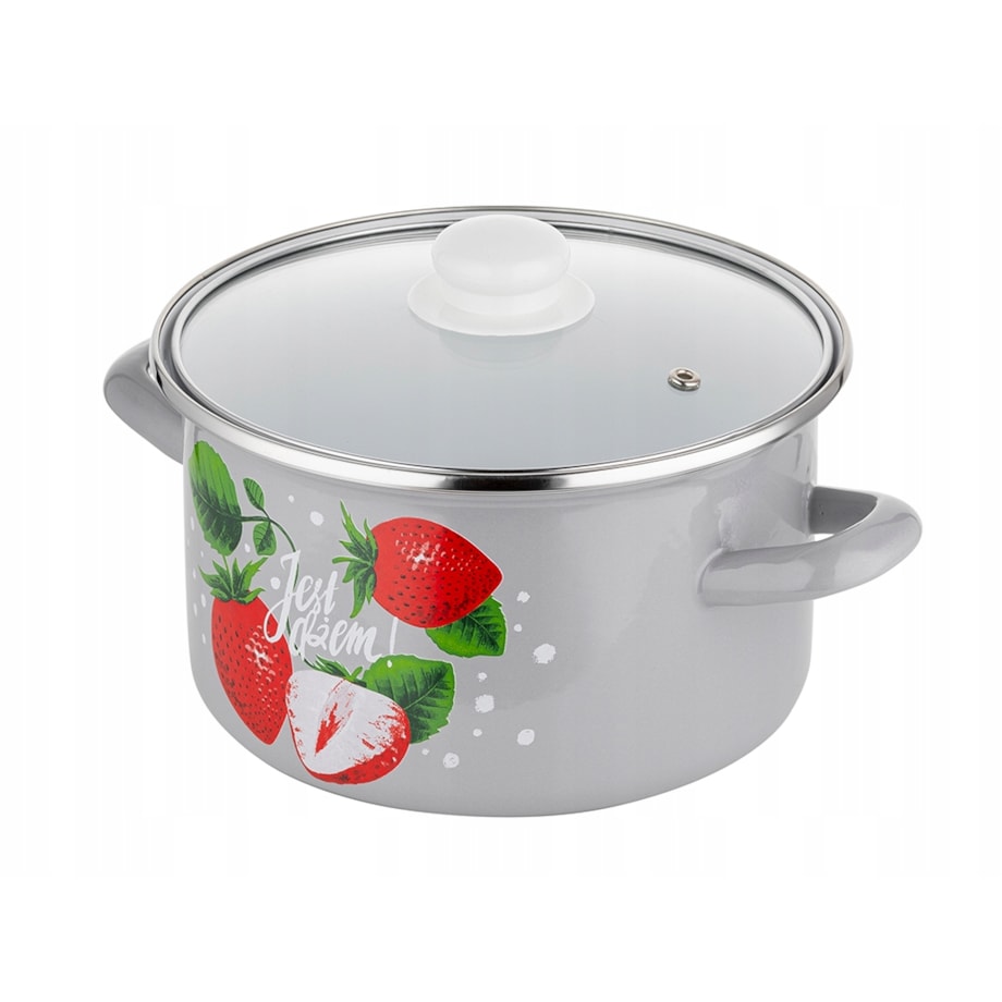 GARNEK EMALIOWANY pleszew 20cm 4,1 L kuchenny do gotowania zupa w TRUSKAWKI