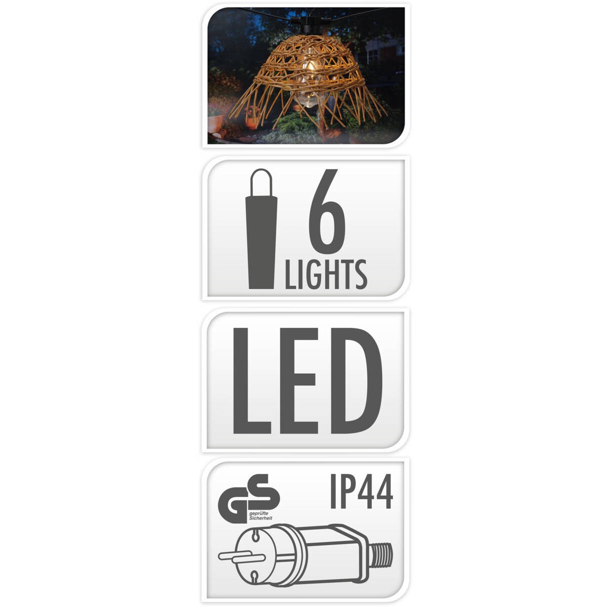 Rattanowy łańcuch świetlny, 6 lampek