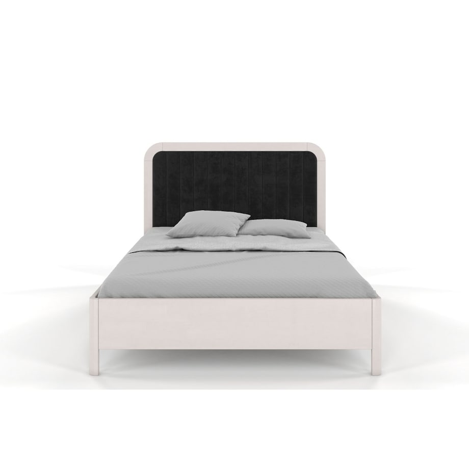 Tapicerowane łóżko drewniane bukowe Visby MODENA BC z wysokim zagłówkiem / 160x200 cm, kolor biały, zagłówek Casablanca 2316 (skrzynia na pościel)