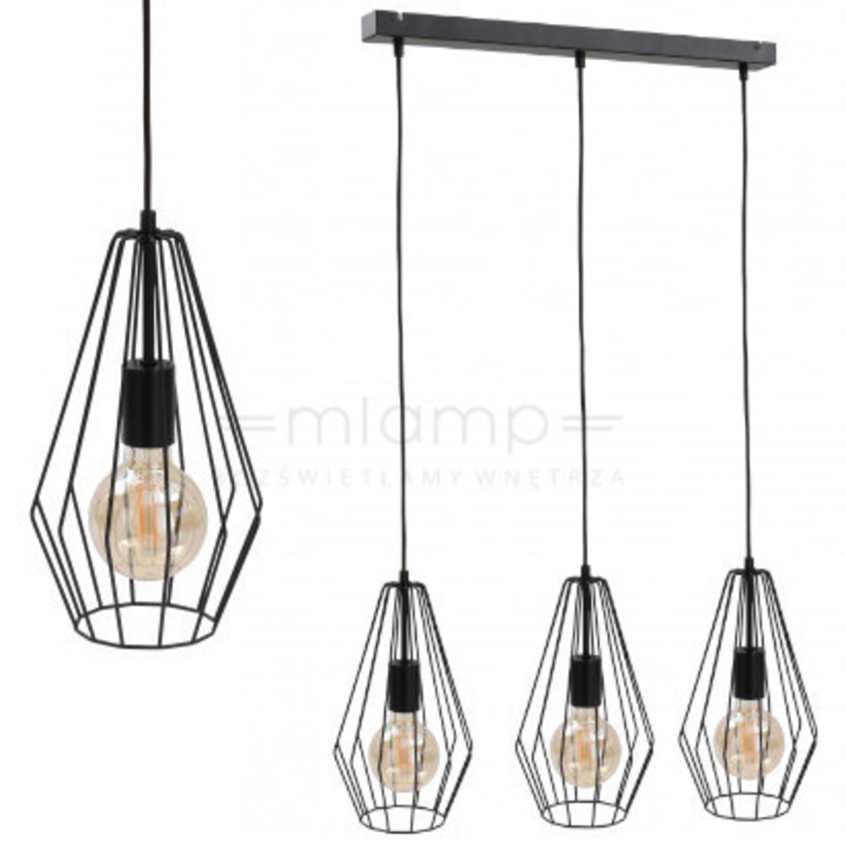 LAMPA wisząca KET437 industrialna OPRAWA metalowy ZWIS druciany czarny