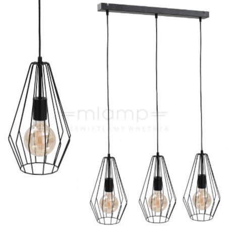 LAMPA wisząca KET437 industrialna OPRAWA metalowy ZWIS druciany czarny