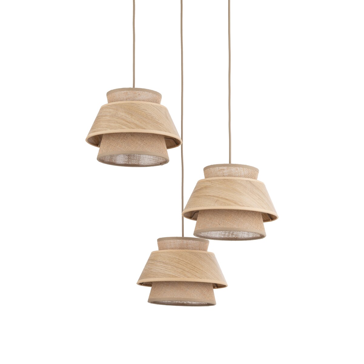 Lampa Wisząca Na Kole Tk Lighting Kalum Len Fornir 3Xe27 Skandynawski, Boho, Japandi