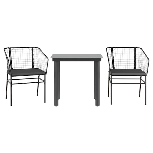 vidaXL 3-częściowy zestaw ogrodowy poduszkami czarny polirattan szkło