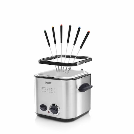 Princess Mini frytkownica z fondue, 840 W, 1,2 L, srebrna, 182611