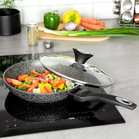 Patelnia granitowa z pokrywką 22cm indukcja gaz KLAUSBERG Marmo Gold