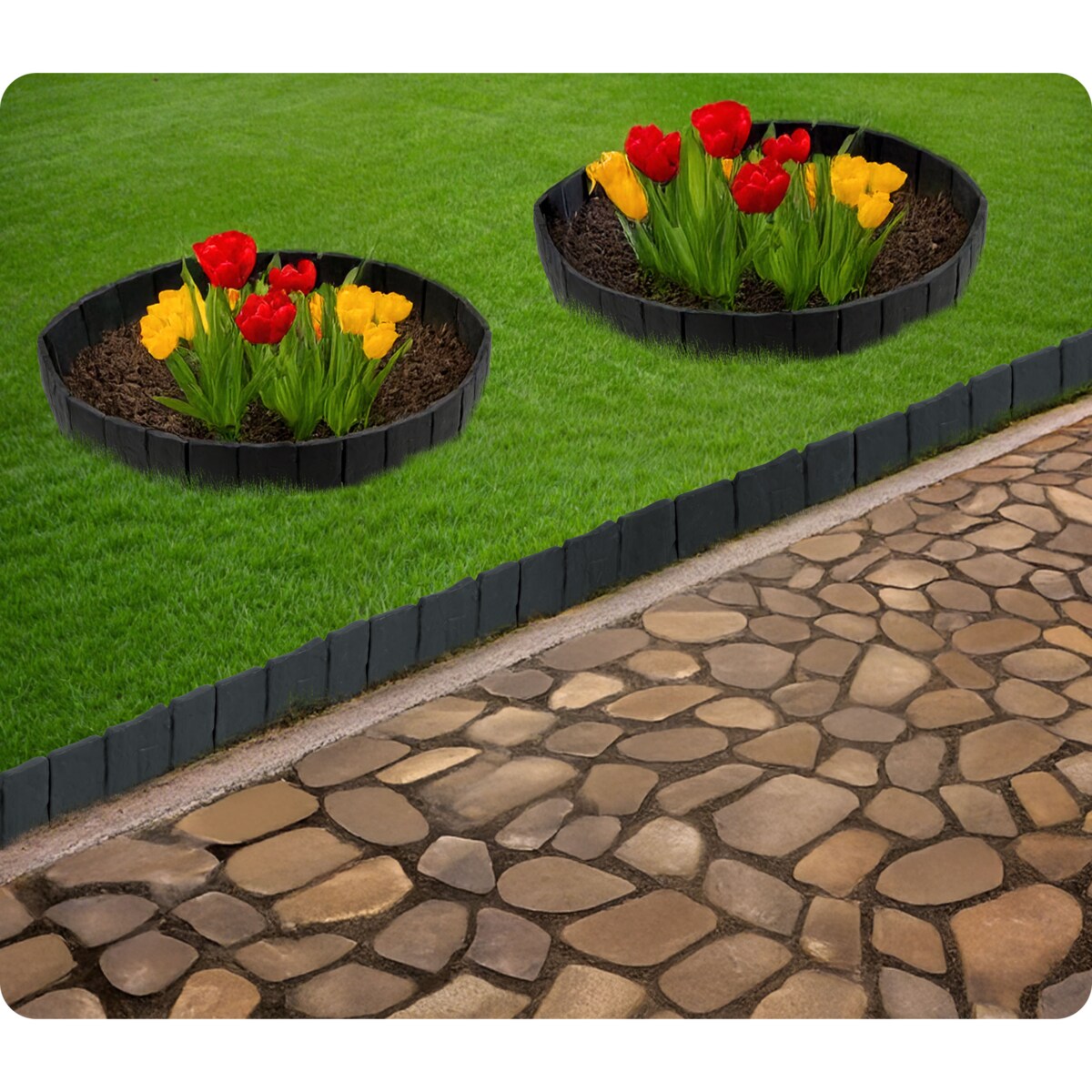 Palisada ogrodowa obrzeże ogrodowe trawnikowe czarne Plonos tworzywo płotek 250 cm