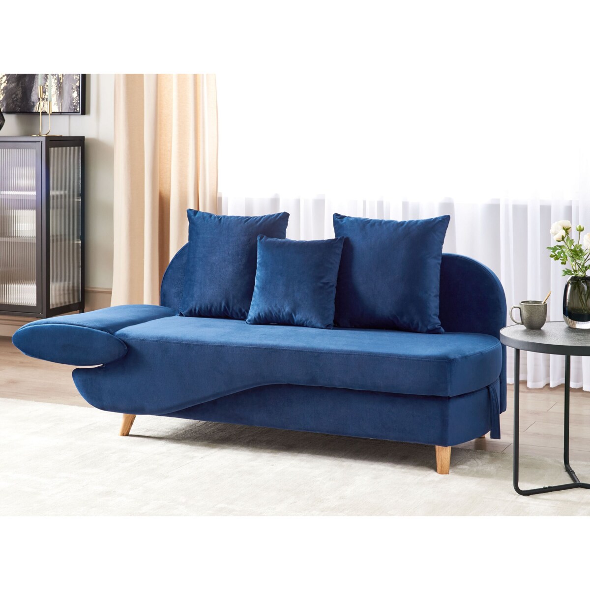 Szezlong welurowy z pojemnikiem lewostronny niebieski MERI II